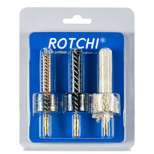 रायफल चेंबर क्लिनिंग ब्रश 3-इन-1 सेट, ब्लिस्टर आणि कार्ड पॅकेज. उपलब्ध